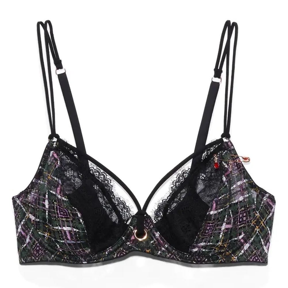 Savage x Fenty A Little Tart Unlined Bra Lace Tartan Plaid Underwire